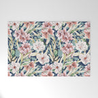 Birds in lush night garden flowers Welcome Mat Gallery Image 1