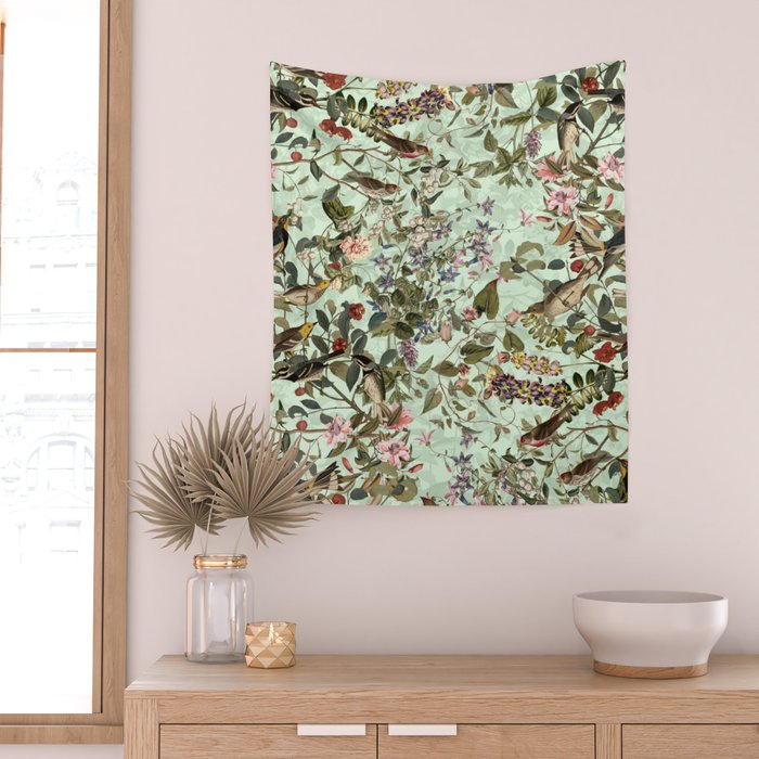 Floral and Birds X Wall Tapestry Gallery Image 2