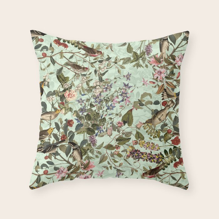 Floral and Birds X Throw Pillow Gallery Image 6