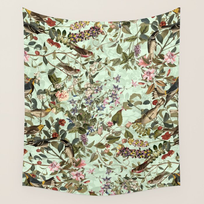 Floral and Birds X Wall Tapestry Gallery Image 4
