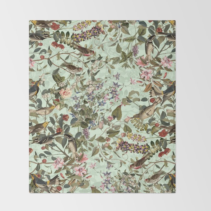 Floral and Birds X Throw Blanket Gallery Image 2