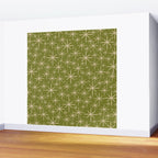 Retro Atomic Twinkling Starburst Pattern in Midcentury Modern Olive Green and Beige Wall Mural Gallery Image 2