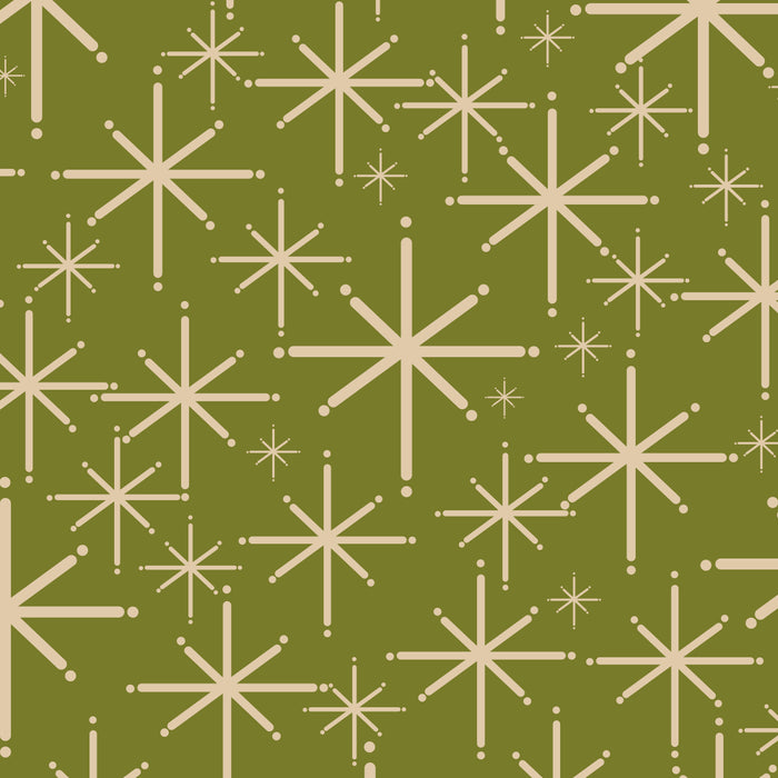 Retro Atomic Twinkling Starburst Pattern in Midcentury Modern Olive Green and Beige Coffee Mug Gallery Image 2