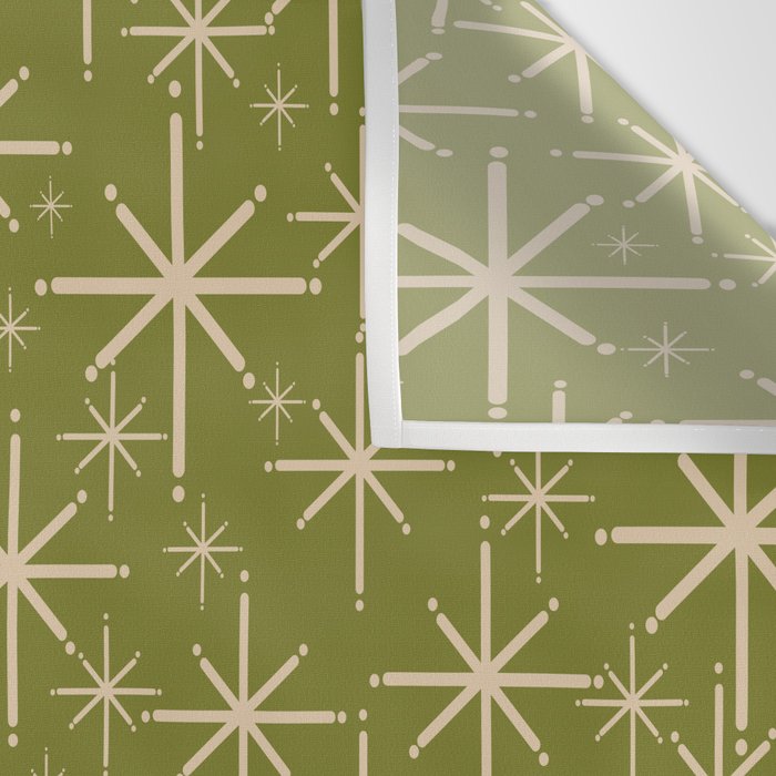 Retro Atomic Twinkling Starburst Pattern in Midcentury Modern Olive Green and Beige Wall Tapestry Gallery Image 3