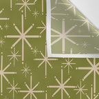 Retro Atomic Twinkling Starburst Pattern in Midcentury Modern Olive Green and Beige Wall Tapestry Gallery Image 3