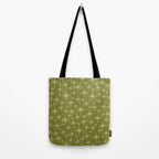 Retro Atomic Twinkling Starburst Pattern in Midcentury Modern Olive Green and Beige Tote Bag Gallery Image 2