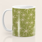 Retro Atomic Twinkling Starburst Pattern in Midcentury Modern Olive Green and Beige Coffee Mug Gallery Image 3
