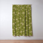 Retro Atomic Twinkling Starburst Pattern in Midcentury Modern Olive Green and Beige Window Curtain Gallery Image 3