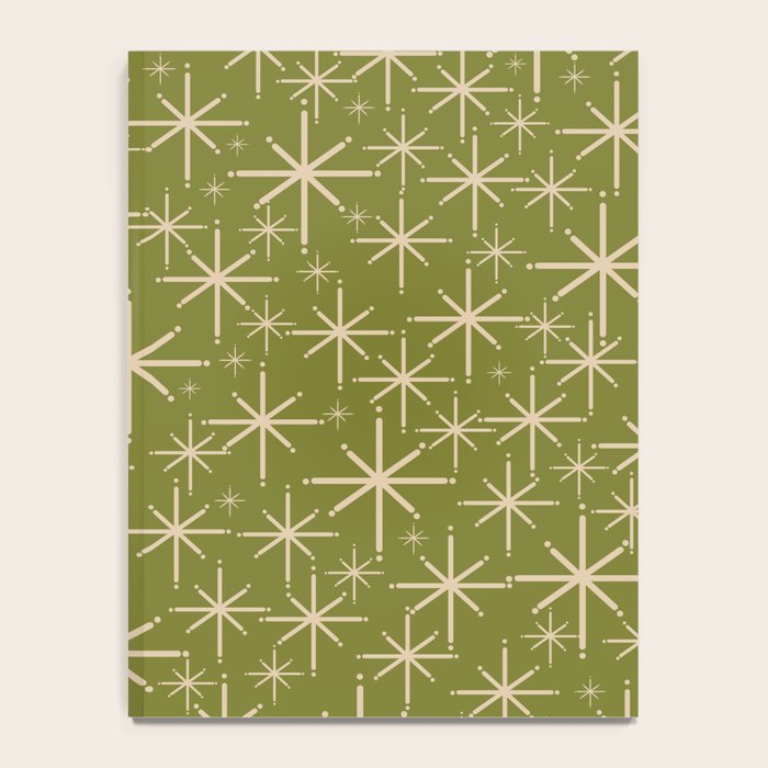 Retro Atomic Twinkling Starburst Pattern in Midcentury Modern Olive Green and Beige Notebook Gallery Image 4