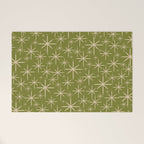 Retro Atomic Twinkling Starburst Pattern in Midcentury Modern Olive Green and Beige Welcome Mat Gallery Image 1