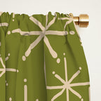 Retro Atomic Twinkling Starburst Pattern in Midcentury Modern Olive Green and Beige Window Curtain Gallery Image 2