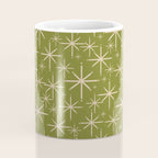 Retro Atomic Twinkling Starburst Pattern in Midcentury Modern Olive Green and Beige Coffee Mug Gallery Image 4