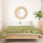 Retro Atomic Twinkling Starburst Pattern in Midcentury Modern Olive Green and Beige Duvet Cover Gallery Image 3