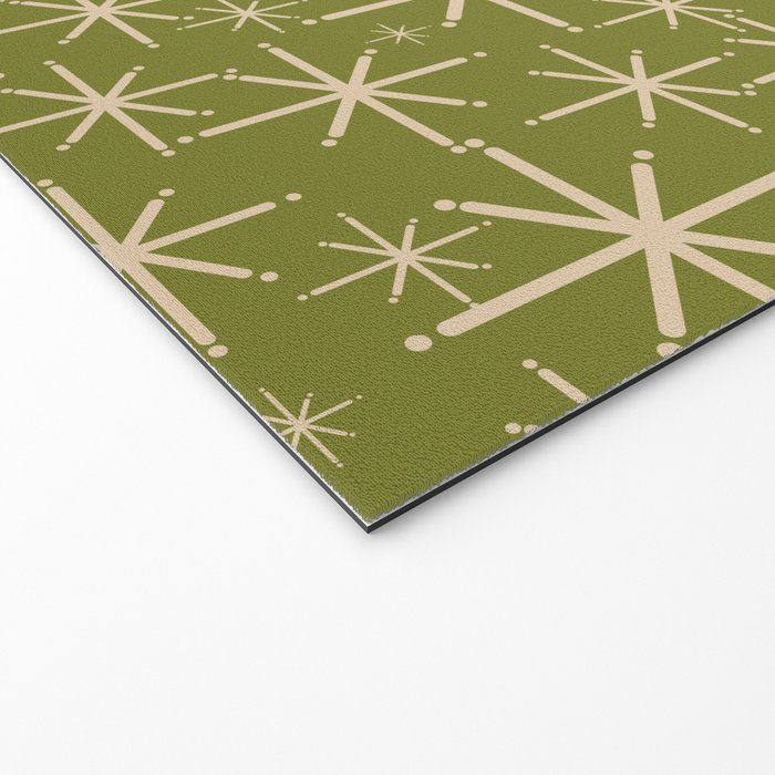 Retro Atomic Twinkling Starburst Pattern in Midcentury Modern Olive Green and Beige Welcome Mat Gallery Image 2