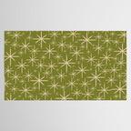 Retro Atomic Twinkling Starburst Pattern in Midcentury Modern Olive Green and Beige Tablecloth Gallery Image 2