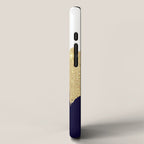 Modern navy blue white faux gold glitter brushstrokes iPhone Case Gallery Image 2