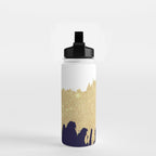Modern navy blue white faux gold glitter brushstrokes Water Bottle Gallery Image 2