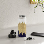 Modern navy blue white faux gold glitter brushstrokes Water Bottle Gallery Image 5