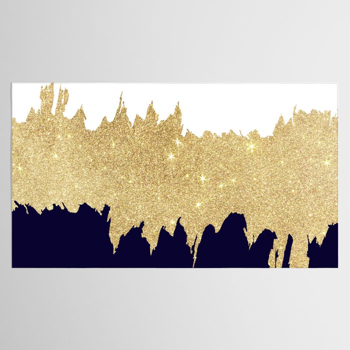 Modern navy blue white faux gold glitter brushstrokes Tablecloth Gallery Image 2