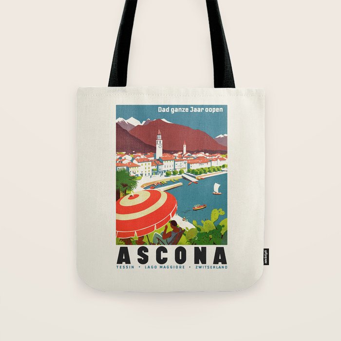 Ascona Vintage Art Deco Travel Poster, 1930s Tote Bag Gallery Image 1