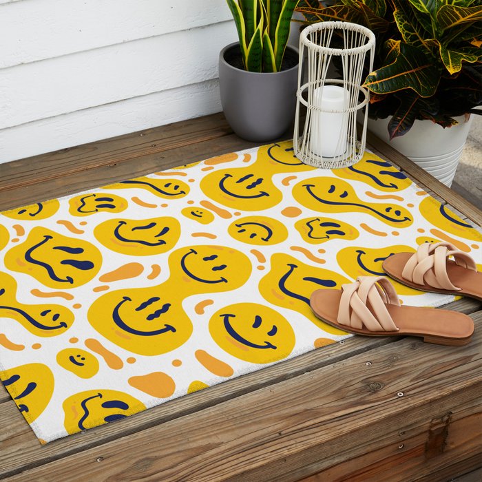 Yellow Dripping Smiley Faces Outdoor Rug Gallery Image 2