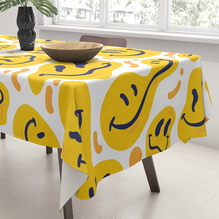 Yellow Dripping Smiley Faces Tablecloth Gallery Image 3