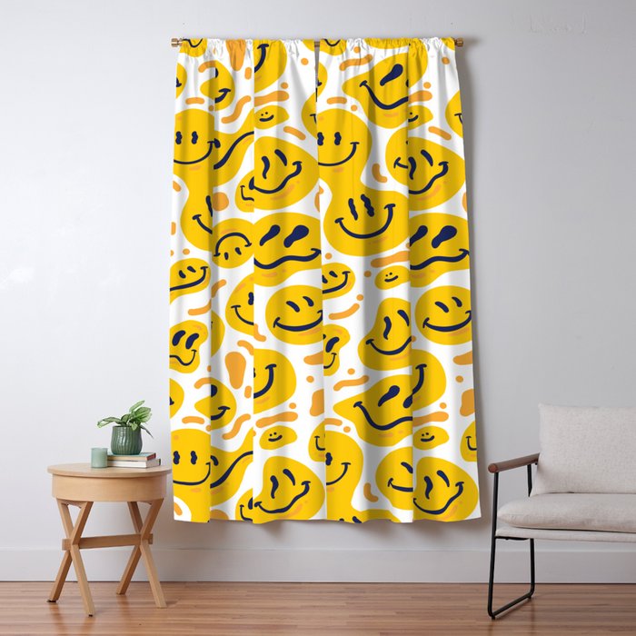 Yellow Dripping Smiley Faces Window Curtain Gallery Image 5