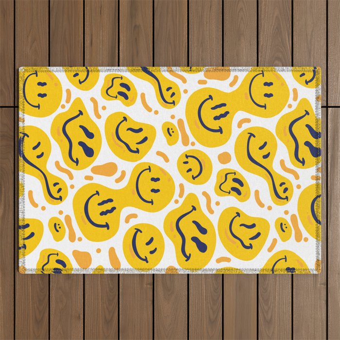 Yellow Dripping Smiley Faces Outdoor Rug Gallery Image 1