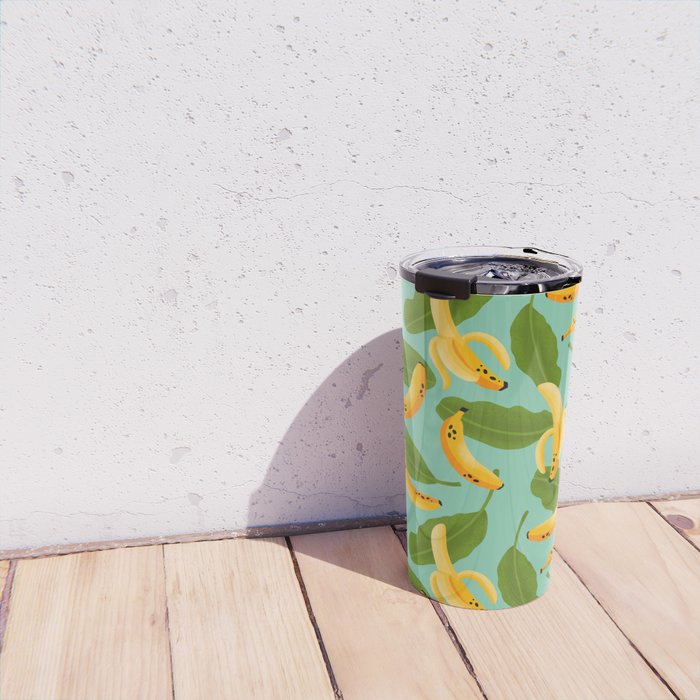 Banana Pattern on Aqua Blue Travel Mug Gallery Image 4