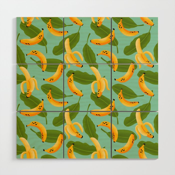 Banana Pattern on Aqua Blue Wood Wall Art Gallery Image 1