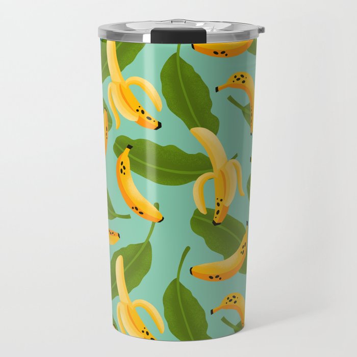 Banana Pattern on Aqua Blue Travel Mug Gallery Image 1
