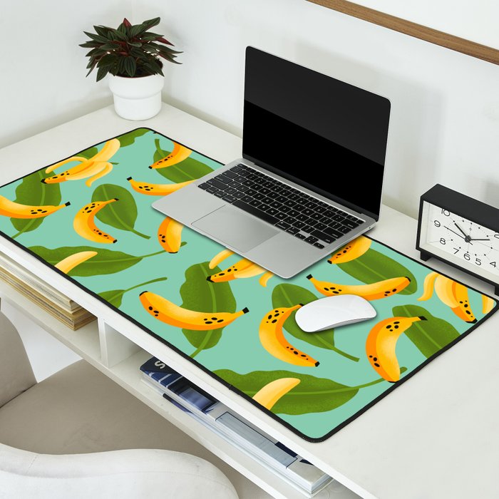 Banana Pattern on Aqua Blue Desk Mat Gallery Image 2