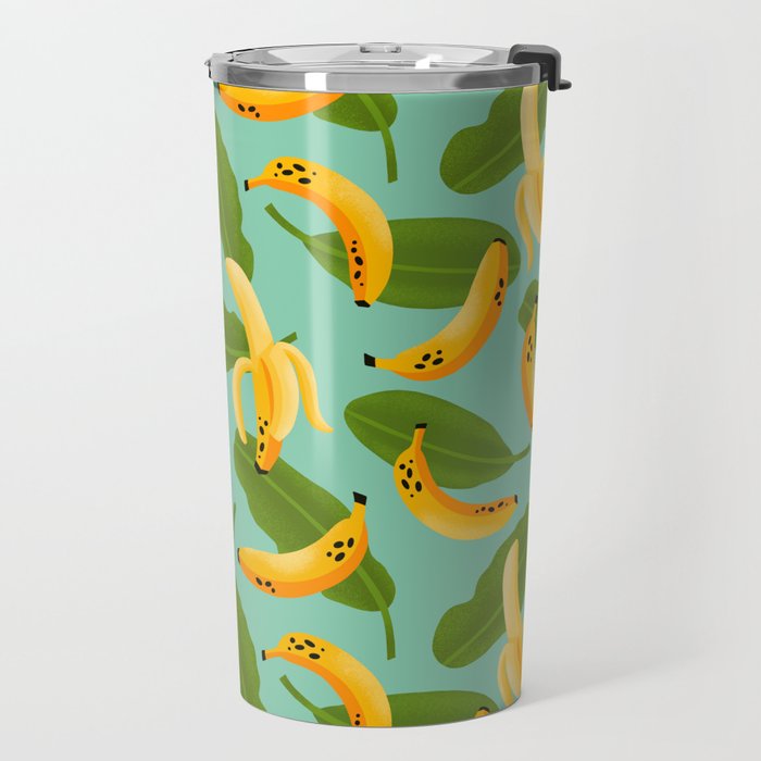 Banana Pattern on Aqua Blue Travel Mug Gallery Image 2