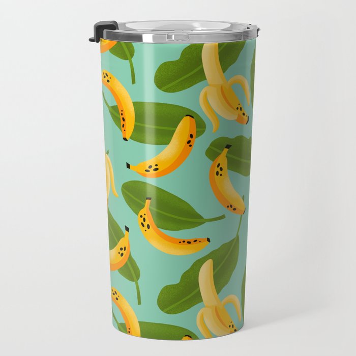 Banana Pattern on Aqua Blue Travel Mug Gallery Image 3