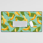 Banana Pattern on Aqua Blue Desk Mat Gallery Image 1
