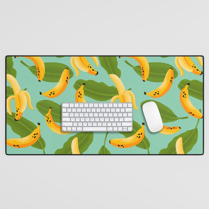 Banana Pattern on Aqua Blue Desk Mat Gallery Image 1
