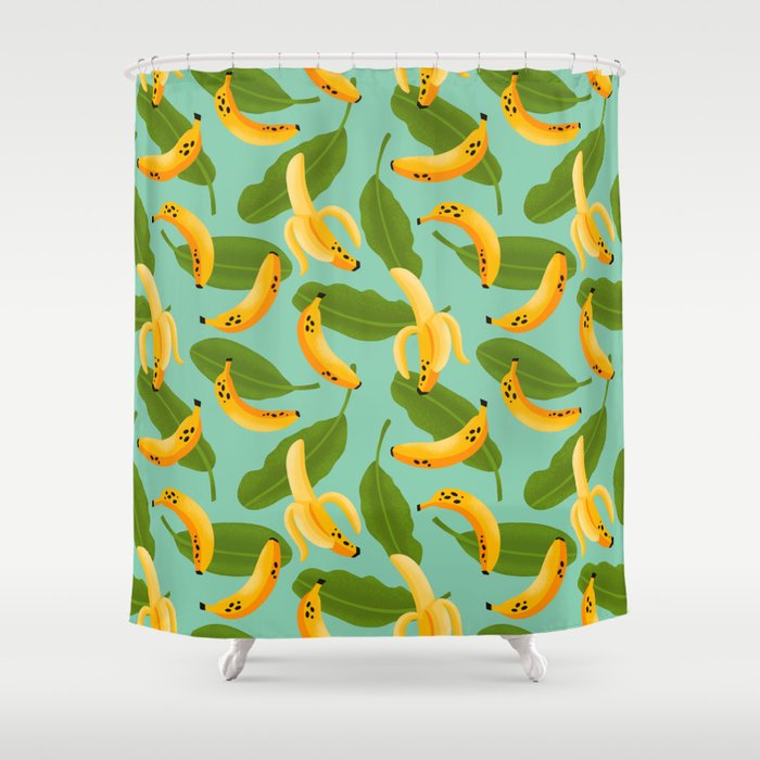 Banana Pattern on Aqua Blue Shower Curtain Gallery Image 1