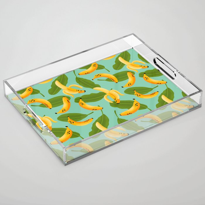 Banana Pattern on Aqua Blue Acrylic Tray Gallery Image 1