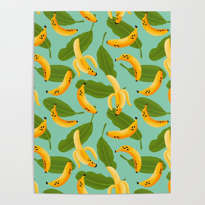 Banana Pattern on Aqua Blue Poster Gallery Image 4