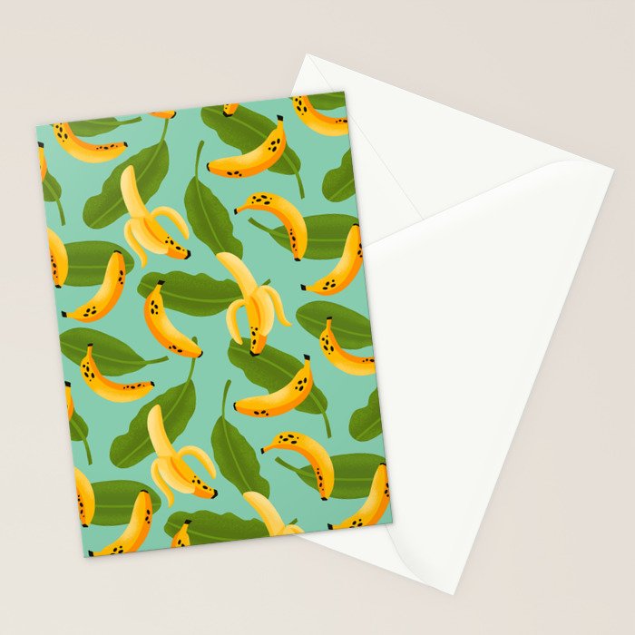 Banana Pattern on Aqua Blue Stationery Card Gallery Image 2