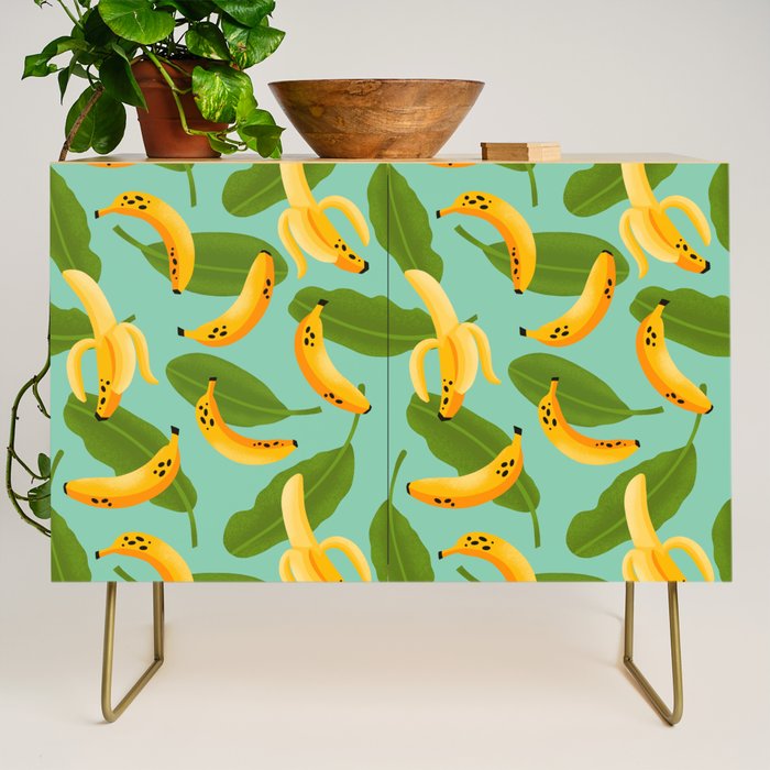 Banana Pattern on Aqua Blue Credenza Gallery Image 1