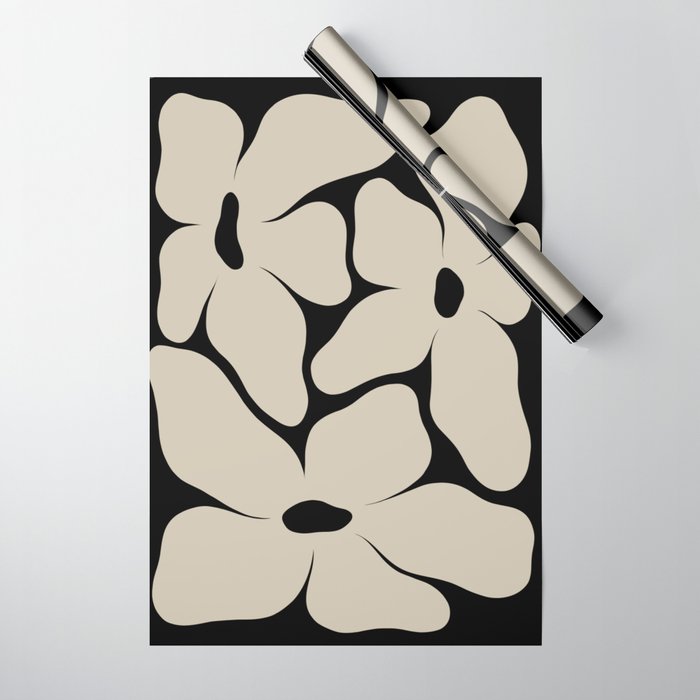 Vanilla Flower black Wrapping Paper Gallery Image 1