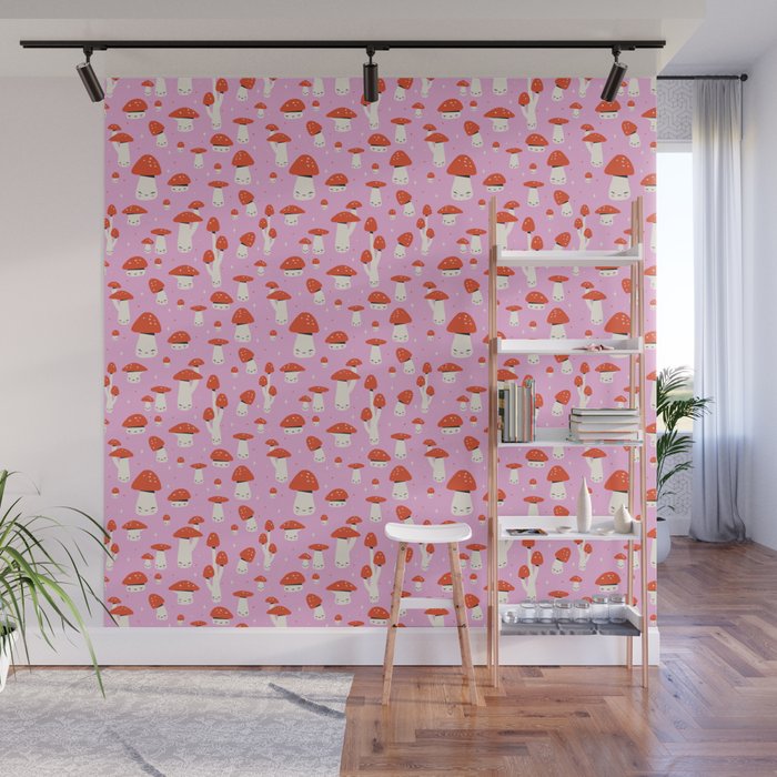 Cute Mushroom Pattern Wall Mural Gallery Image 1