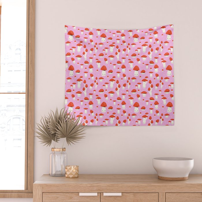 Cute Mushroom Pattern Wall Tapestry Gallery Image 2