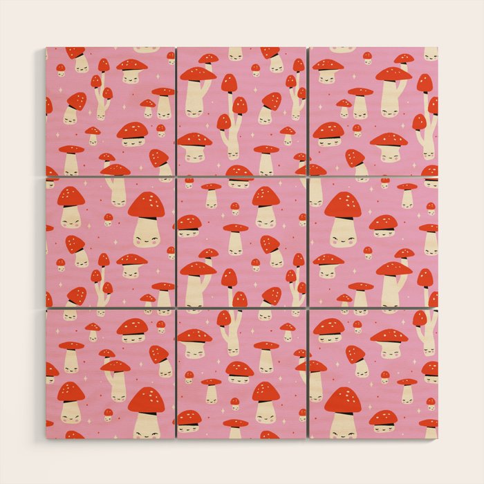 Cute Mushroom Pattern Wood Wall Art Gallery Image 1