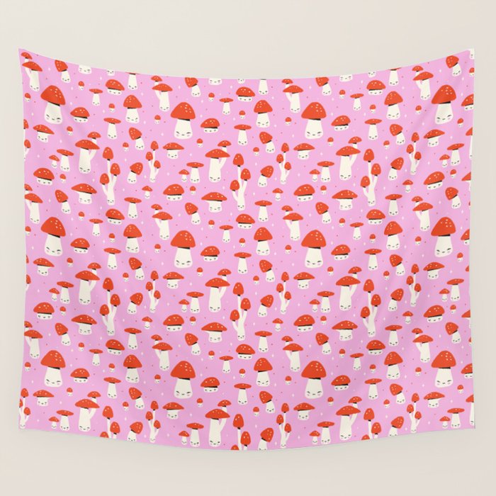 Cute Mushroom Pattern Wall Tapestry Gallery Image 4