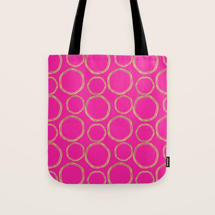 Hot Pink & Gold Circles Tote Bag Gallery Image 1