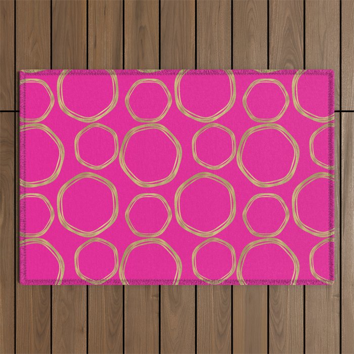Hot Pink & Gold Circles Outdoor Rug Gallery Image 1