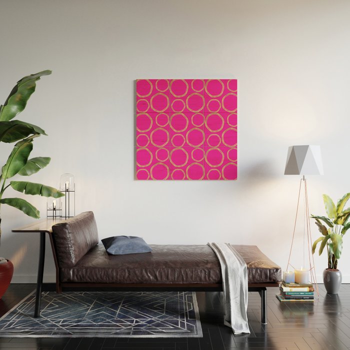 Hot Pink & Gold Circles Wood Wall Art Gallery Image 2