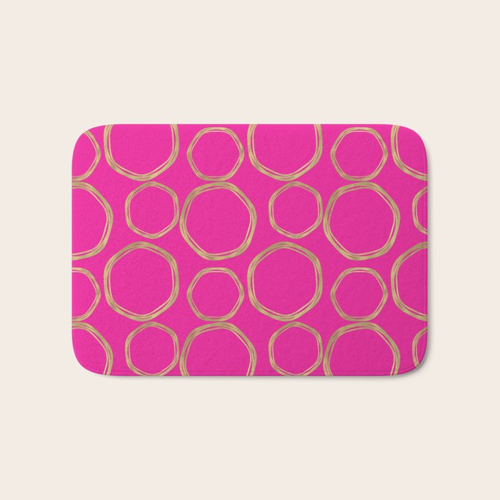 Hot Pink & Gold Circles Bath Mat Gallery Image 1